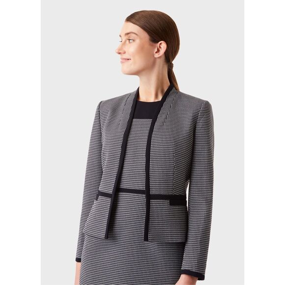 NWT Hobbs Women's Brianna Blazer Jacket Navy Ivory Size 10‎ Micro- Houndstooth - Picture 1 of 11
